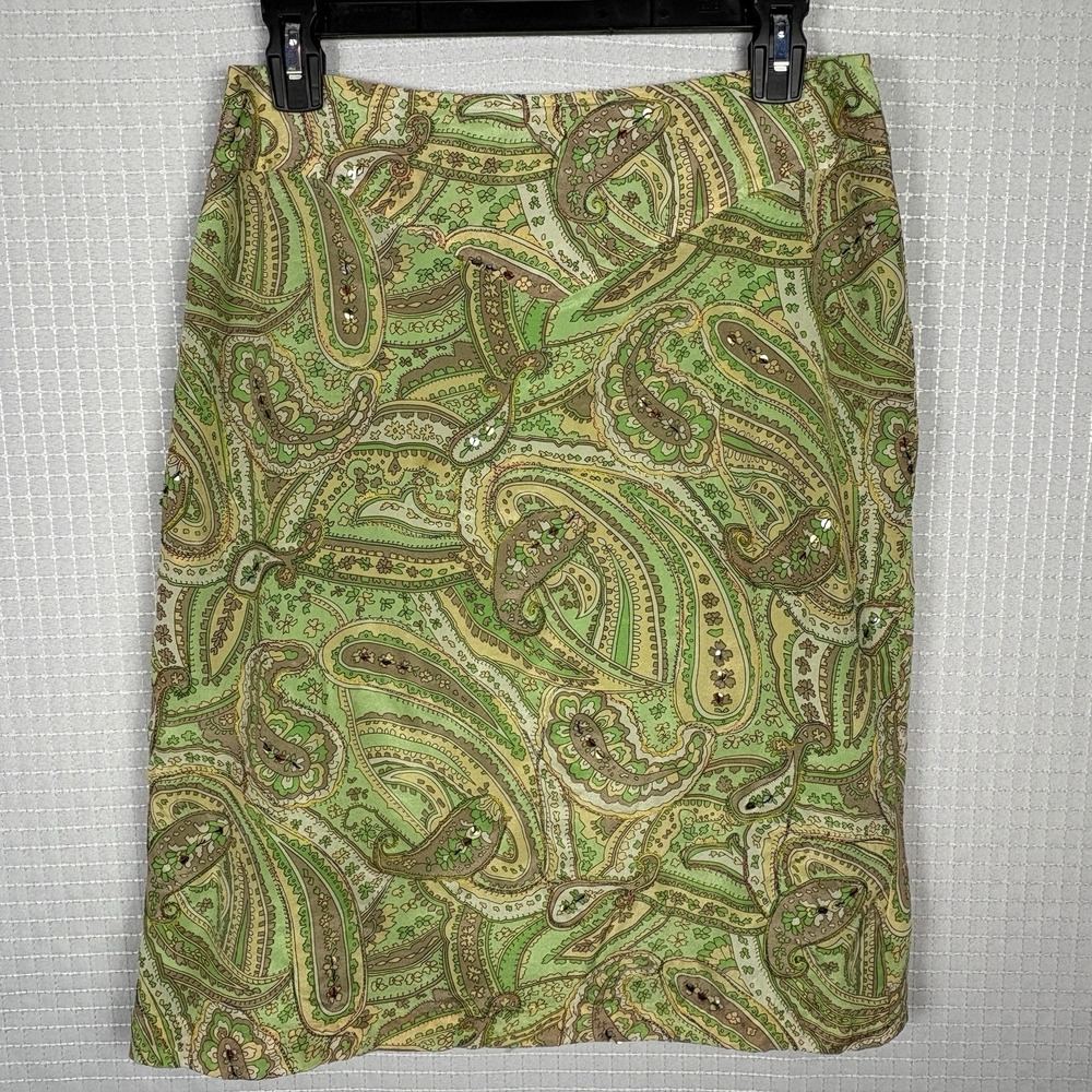 Y2K Worthington Green Paisley Silk Skirt‎ Size 4 Fairycore Fairy Etheral Earthy